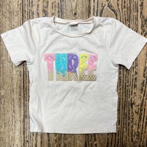 Kids Embroidered Ice Cream THREE T-Shirt